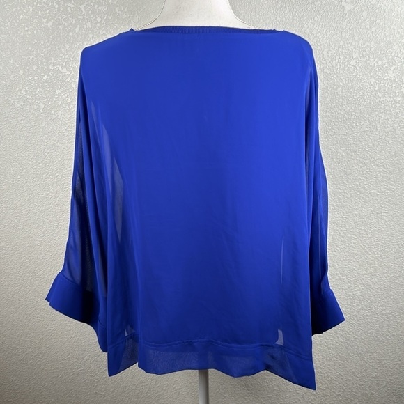 Worthington Blue Flowy Sheer Long Sleeve Top Size Large - Picture 5 of 7